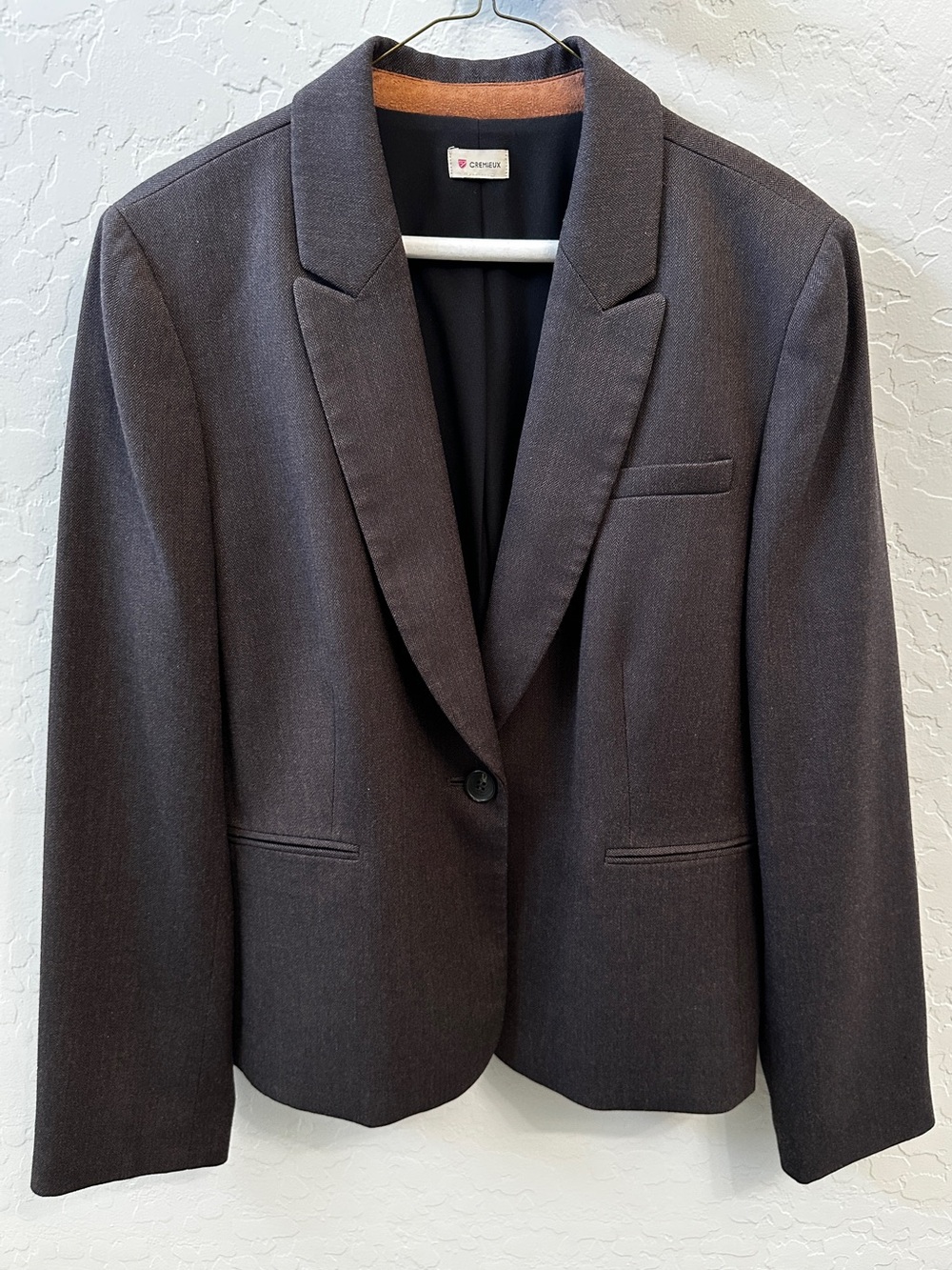Cremieux Herringbone Blazer- Est. Large- Dark Gray Brown- Single Button